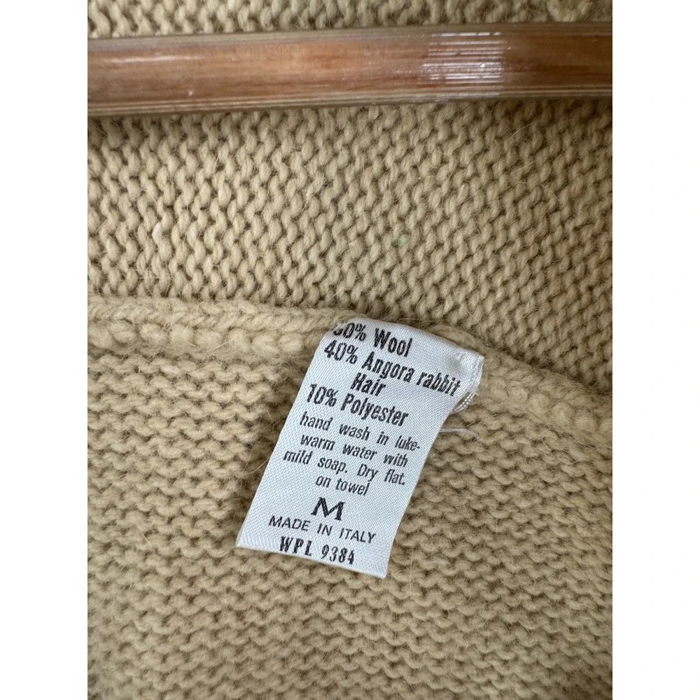 VTG Damon Cardigan sz M Wool Angora Blend Cable Knit Made in Italy preppy